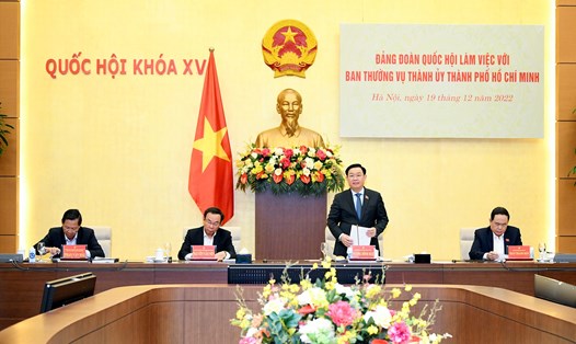 Đảng đoàn Quốc hội làm việc với Ban Thường vụ Thành ủy Thành phố Hồ Chí Minh. Ảnh: Nghĩa Đức