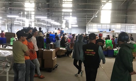 Công nhân Công ty TNHH SSLV Đà Nẵng ngưng việc, phản đối nợ lương. Ảnh: Ban quản lý Khu công nghệ cao cung cấp