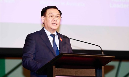 Chủ tịch Quốc hội Vương Đình Huệ phát biểu tại Viện Chính sách Australia - Việt Nam. Ảnh: TTXVN