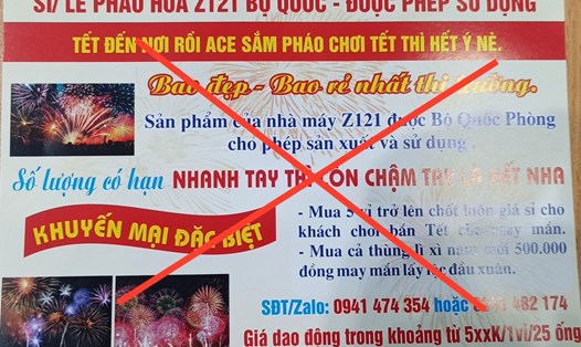 Tờ rơi quảng cáo mua bán pháo hoa của cá nhân L.M. Ảnh: Công an Quảng Ninh