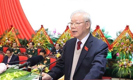 Tổng Bí thư Nguyễn Phú Trọng phát biểu tại Đại hội đại biểu Hội Cựu chiến binh nhiệm kỳ 2022-2027. Ảnh: Trí Dũng