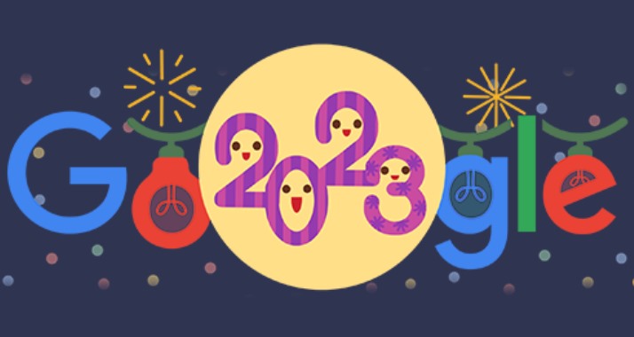 Google Doodle chào năm mới 2023 bằng hình ảnh hoạt hình. Ảnh: Google