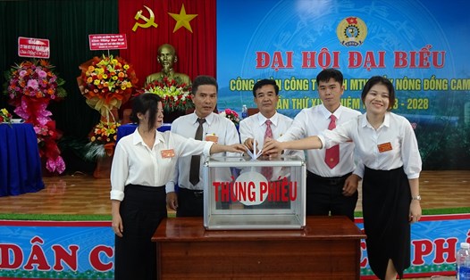 Đại hội đại biểu CĐCS Công ty TNHH MTV Thủy nông Đồng Cam là đơn vị đầu tiên được LĐLĐ tỉnh Phú Yên chỉ định là đại hội điểm. Ảnh: Mạnh Tuấn