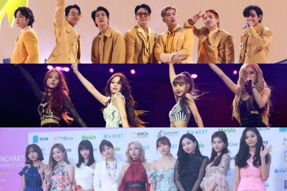 Ba nhóm nhạc Kpop - BTS, BlackPink, TWICE. Ảnh: AFP.