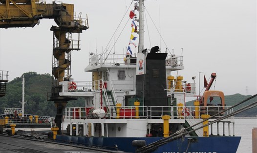Tàu VINACOMIN 05 nhận 3.150 tấn than cám loại 5a.10 cung cấp cho Công ty Nhiệt điện Nghi sơn. Ảnh: TKV