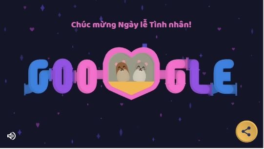 Google Doodle chúc mừng Ngày lễ Tình nhân 2022. Ảnh chụp màn hình
