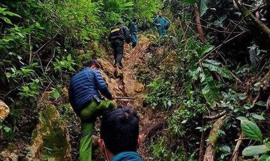 Lực lượng Công an tham gia truy bắt nghi phạm trốn vào rừng sau khi gây án. Ảnh: CTV.