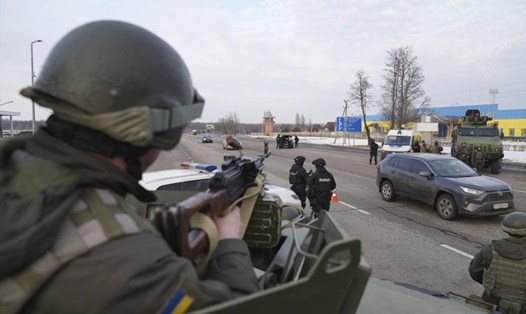 Vệ binh Quốc gia Ukraina ở Kharkiv ngày 17.2.2022. Ảnh: AP