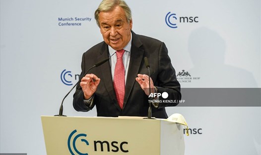 Tổng Thư ký Liên Hợp Quốc phát biểu tại Hội nghị An ninh Munich. Ảnh: AFP