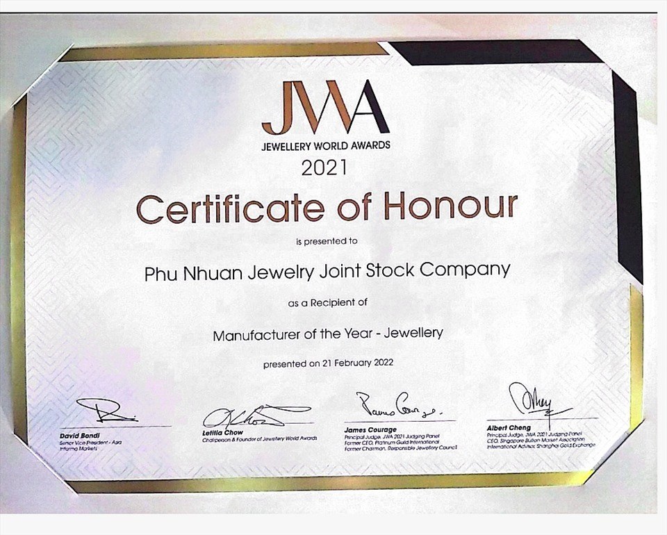 JWA vinh danh PNJ là nhà sản xuất, chế tác trang sức xuất sắc nhất năm 2021 JWA vinh danh PNJ là nhà sản xuất, chế tác trang sức xuất sắc nhất năm 2021
