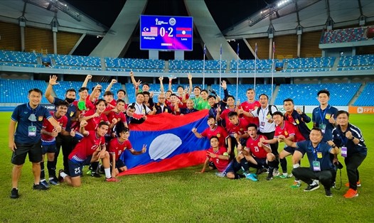 U23 Lào rất tự tin sau khi thắng đối thủ mạnh U23 Malaysia với tổng tỉ số 4-1 ở hai lượt trận tại bảng B. Ảnh: LFF