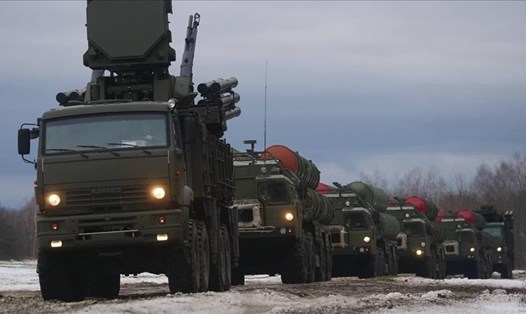 Khí tài quân sự Nga trong cuộc tập trận với Belarus, tháng 2.2022. Ảnh: Bộ Quốc phòng Nga