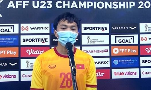 Thủ môn Tuấn Hưng có màn trình diễn ấn tượng trong trận đấu với U23 Timor Leste tại bán kết U23 Đông Nam Á 2022. Ảnh: CMH
