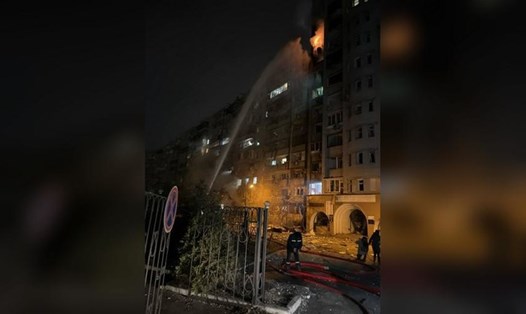 Hiện trường vụ nổ ở thủ đô Kiev, Ukraina, ngày 25.2. Ảnh chụp màn hình