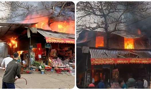 Hiện trường xảy ra vụ hỏa hoạn tại cửa hàng tạp hóa ở thị xã Nghĩa Lộ, tỉnh Yên Bái ngày 31.1 (tức 29 tết). Ảnh: NDCC.