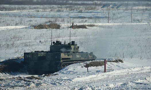 Nga phô diễn xe chiến đấu đổ bộ mới trong tập trận ở Belarus. Ảnh: Bộ Quốc phòng Nga