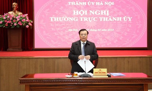 Bí thư Thành ủy Hà Nội Đinh Tiến Dũng phát biểu kết luận hội nghị. Ảnh: Thanh Hải