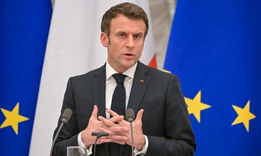 Tổng thống Pháp Macron đã đến Mátxcơva hôm 7.2 để hội đàm với người đồng cấp Nga về căng thẳng Nga-Ukraina. Ảnh: AFP