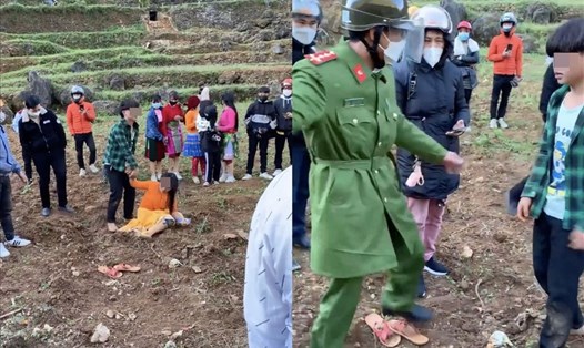 Cô gái bị nam sinh kéo đi theo tục "bắt vợ" của người Mông tại huyện Mèo Vạc (Hà Giang) được công an kịp thời giải cứu. Ảnh cắt từ clip