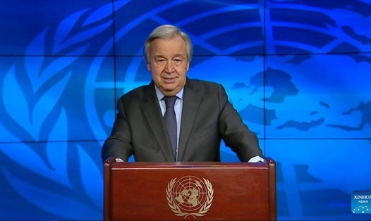 Tổng Thư ký Liên Hợp Quốc António Guterres phát biểu qua video tại Khóa họp thường kỳ lần thứ 49 Hội đồng Nhân quyền Liên Hợp Quốc. Ảnh: Xinhua