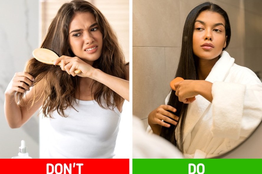 Sử dụng những động tác nhẹ nhàng khi chải tóc tránh gây hư tổn. Ảnh: Bright Side.