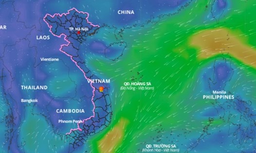 Hình ảnh lớp hướng gió trên biển. Ảnh: Hệ thống giám sát thiên tai Việt Nam.