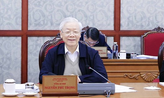 Tổng Bí thư Nguyễn Phú trọng chủ trì cuộc họp của Bộ Chính trị. Ảnh: Thống Nhất