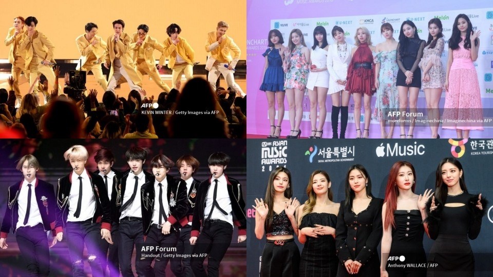 4 nhóm nhạc Kpop - BTS, TWICE, Enhypen, ITZY. Ảnh: AFP. 4 nhóm nhạc Kpop - BTS, TWICE, Enhypen, ITZY. Ảnh: AFP.