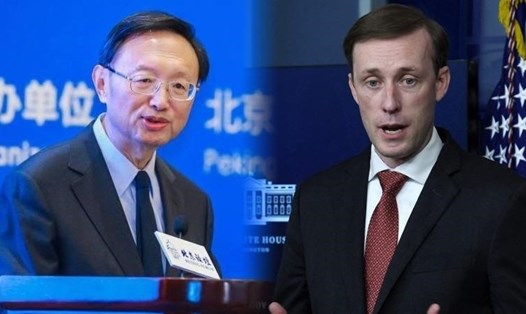 Uỷ viên Bộ Chính trị Trung Quốc Dương Khiết Trì (trái) và Cố vấn An ninh Quốc gia Mỹ Jake Sullivan. Ảnh: China Daily/AFP