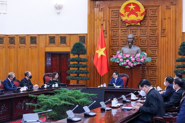 Thủ tướng Phạm Minh Chính tiếp Đại sứ New Zealand tại Việt Nam Tredene Dobson. Ảnh: VGP