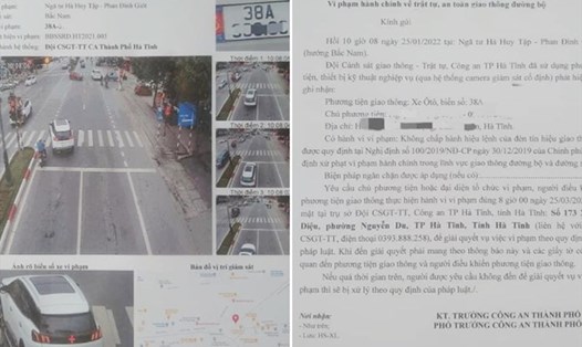 Mẫu một thông báo phương tiện ôtô vi phạm phạt nguội của Công an thành phố Hà Tĩnh. Ảnh: CA.