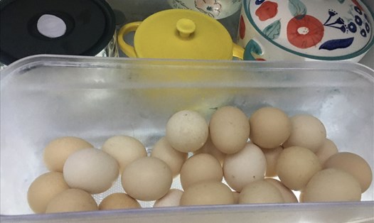 Các gia đình thường bảo quản trứng gia cầm ở cánh cửa tủ lạnh. Ảnh: Hải Anh