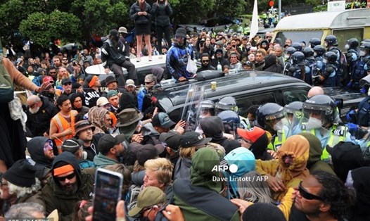 Đám đông biểu tình tập trung trước tòa nhà Quốc hội New Zealand vào ngày 2.3. Ảnh: AFP