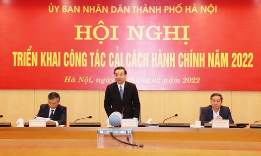 Hội nghị triển khai công tác cải cách hành chính năm 2022 của Hà Nội. Ảnh: Phạm Cường