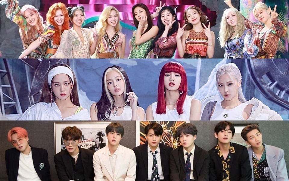 Blackpink, BTS, TWICE giữ phong độ trên bảng xếp hạng quốc tế. Ảnh: Xinhua.