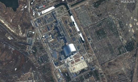 Ảnh vệ tinh nhà máy điện hạt nhân Chernobyl ở Pripyat, Ukraina. Ảnh: Maxar