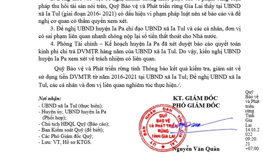 Quỹ bảo vệ và Phát triền rừng tỉnh Gia Lai từng có kết luận về sai phạm và yêu cầu thu hồi tiền ở xã Ia Tul. Ảnh T.T