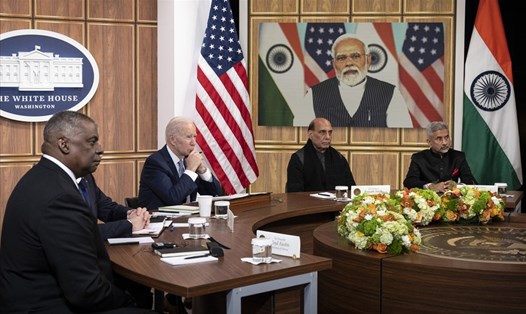 Tổng thống Joe Biden trao đổi trực tuyến với Thủ tướng Ấn Độ Narendra Modi hôm 11.4. Ảnh: AFP