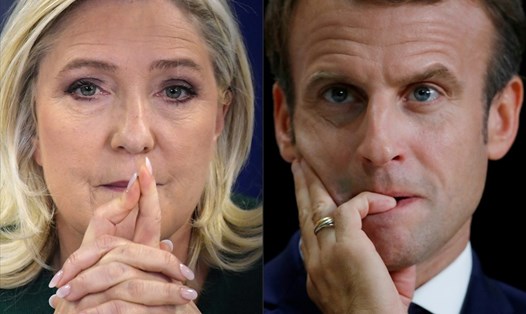 Ảnh ghép ứng viên tranh cử tổng thống Pháp Marine Le Pen và Tổng thống Pháp Emmanuel Macron. Ảnh: AFP