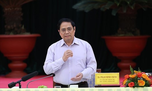 Thủ tướng Phạm Minh Chính phát biểu tại buổi làm việc với lãnh đạo chủ chốt tỉnh Ninh Thuận ngày 17.4. Ảnh: TTXVN
