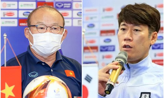 2 huấn luyện viên Park Hang-seo và Kim Eun-jung đều thận trọng khi không nói rõ mục tiêu cụ thể ở trận đấu giữa U23 Việt Nam và U20 Hàn Quốc. Ảnh: VFF