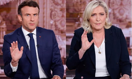 Tổng thống Pháp Emmanuel Macron và ứng viên Marine Le Pen. Ảnh chụp màn hình