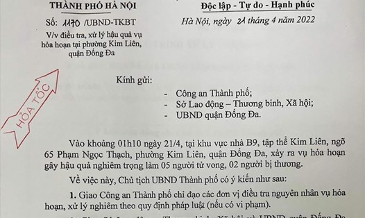 Chủ tịch UBND TP.Hà Nội Chu Ngọc Anh chỉ đạo điều tra, khắc phục hậu quả vụ hỏa hoạn tại phường Kim Liên, quận Đống Đa.