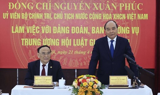 Chủ tịch nước Nguyễn Xuân Phúc phát biểu chỉ đạo buổi làm việc. Ảnh: TTXVN