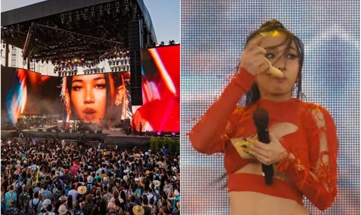 Rapper Thái Lan Milli mang xôi xoài lên sân khấu lễ hội âm nhạc Coachella, Mỹ. Ảnh: Instagram