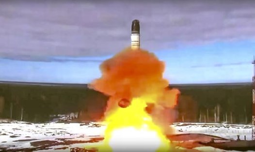 Tên lửa Sarmat mạnh nhất của Nga trong vụ thử nghiệm hồi tuần trước. Ảnh: Bộ Quốc phòng Nga