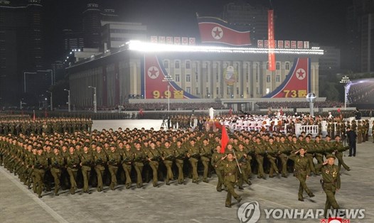 Triều Tiên duyệt binh ngày 9.9.2021 nhân kỷ niệm 73 năm ngày thành lập đất nước. Ảnh: KCNA/Yonhap