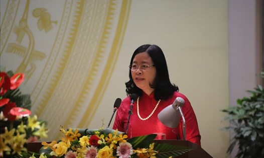 Bí thư Trung ương Đảng, Trưởng Ban Dân vận Trung ương Bùi Thị Minh Hoài phát biểu chỉ đạo tại đại hội. Ảnh: P.Đ