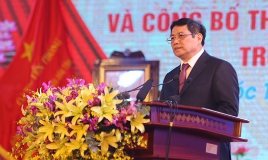 Thủ tướng Chính phủ Phạm Minh Chính phát biểu tại lễ kỷ niệm 30 năm tái lập tỉnh Sóc Trăng. Ảnh: Nhật Hồ