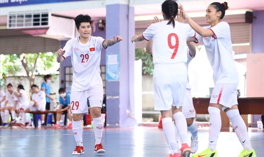 Tuyển futsal nữ Việt Nam có chiến thắng đầu tiên trong chuỗi giao hữu cho SEA Games 31. Ảnh: VFF